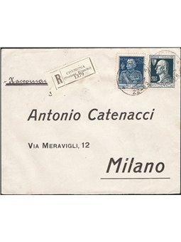 Italy (Kingdom) 28/11/1927 Registered letter from Cremona to Milan at standard rate franked with a Jubilee 1.25 £ stamp perforat
