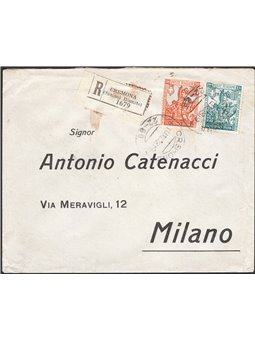 Italia Regno 10/12/1928 Raccomandata da Cremona per Milano in tariffa (4 porti + racc.) affrancata con Emanuele Filiberto 50 c. 