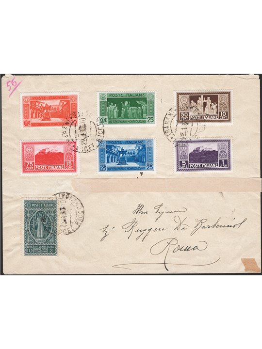 Kingdom of Italy 22/ 1/1930 Philatelic letter from Trapani to Rome franked with the Montecassino series No. 262/68. The letter h