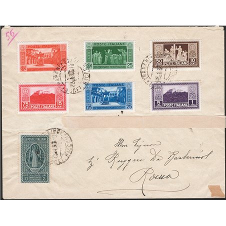 Italia Regno 22/1/1930 Lettera filatelica da Trapani per Roma affrancata con serie Montecassino n° 262/68 la lettera presenta un