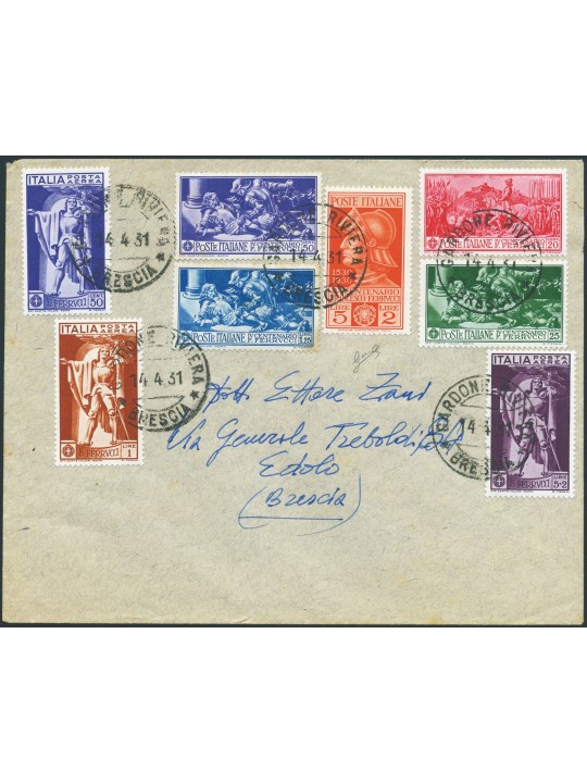 Kingdom of Italy 14/4/1931 Letter from Gardone Riviera to Edolo (BS) franked not at the standard rate but philatelically with th