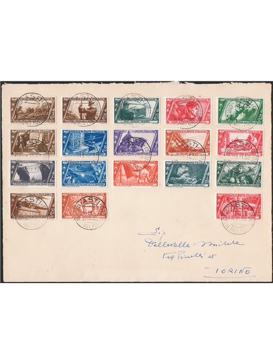 Kingdom of Italy 23/11/1932 Philatelic letter from Asti to Turin franked with the “March on Rome” series No. 325/40 + P.A. 42/43