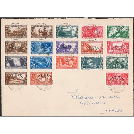 Italia Regno 23/11/1932 Lettera filatelica da Asti per Torino affrancata con serie "Marcia su Roma" n° 325/40 + P.A. 42/43. Al v