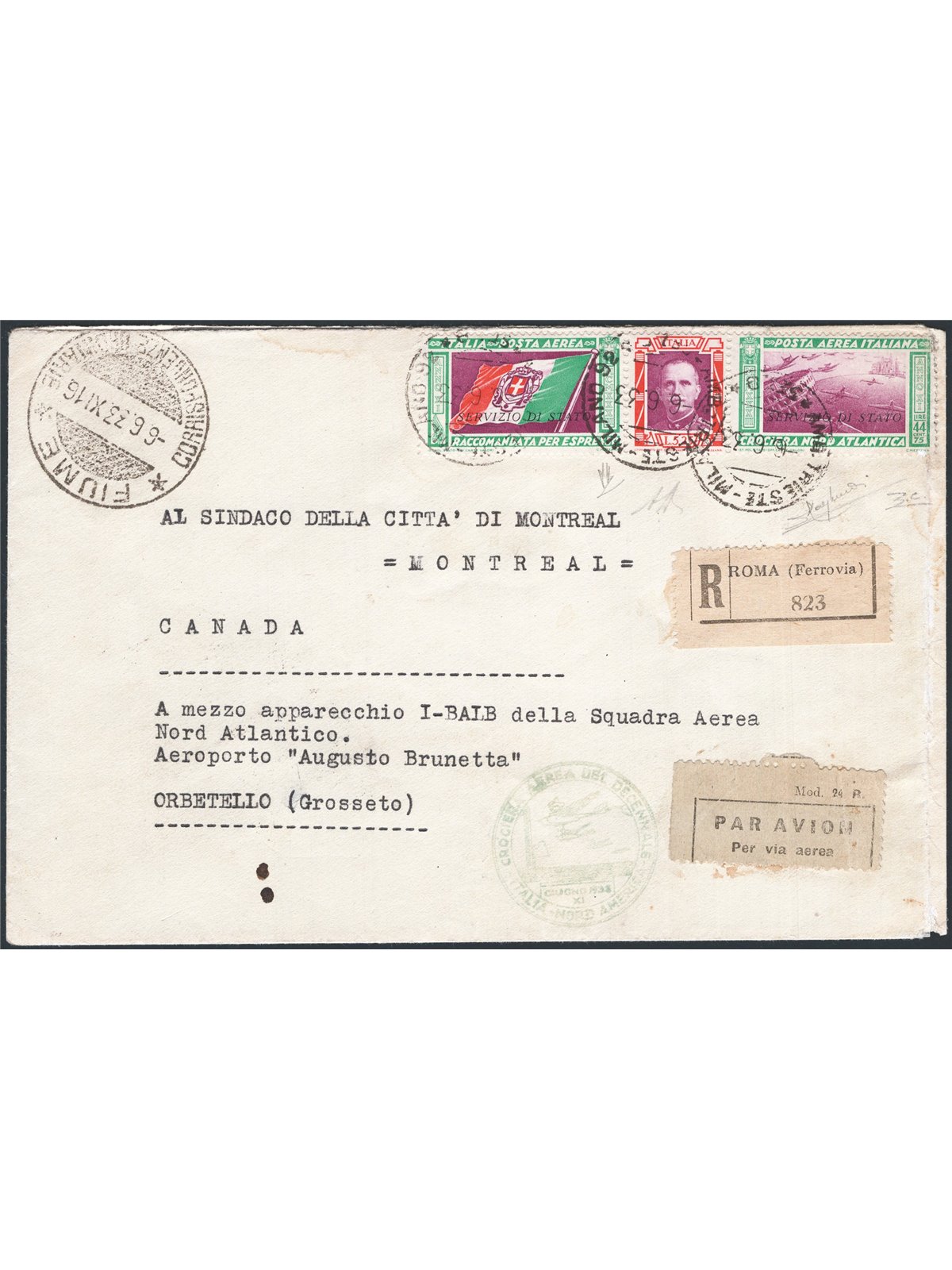 Italia Regno 6/6/1933 Servizio di Stato Aerogramma Cat. € 35.000