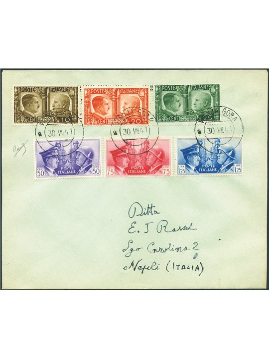 Italy (Kingdom) 30 July 1941 Philatelic letter from Visnja Gora (Slovenia) to Naples franked with the “Fratellanza d’Armi” serie