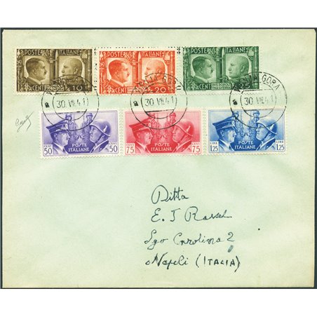 Italy (Kingdom) 30 July 1941 Philatelic letter from Visnja Gora (Slovenia) to Naples franked with the “Fratellanza d’Armi” serie