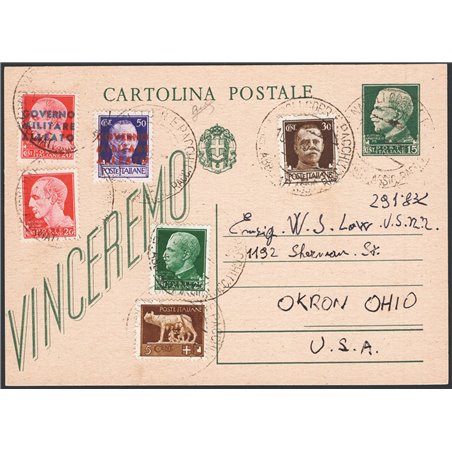Allied Military Government Naples 10/12/1943 Postal stationery 15 c. “We shall win” Certified by Biondi