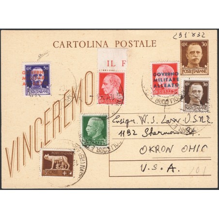 Allied Military Government Naples 10/12/1943 Postal stationery 30 c. “We shall win” Certified by Biondi