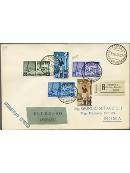 Italian Colonies General Issue 19/6/1934 Registered express philatelic letter from Tripoli to Rome franked with the “Football Ch