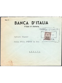 Colonie Italiane Eritrea 30/3/1941 Lettera di recapito autorizzato (Banca d'Italia) da Asmara per città affrancata con recapito 