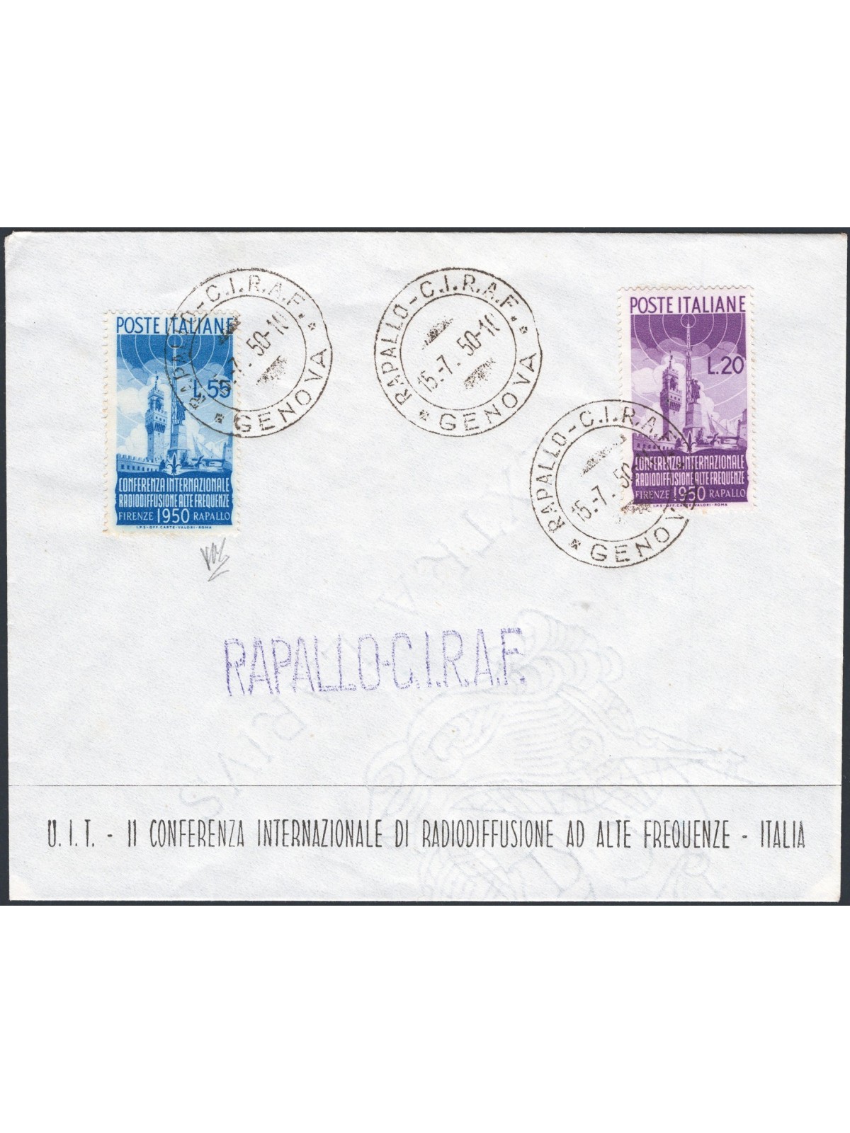 Italia Repubblica 15/7/1950 Radiodiffusione la serie su FDC Cert. IC