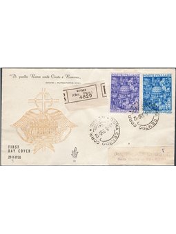 Italian Republic 29 May 1950 Holy Year series on ‘Venetia’ registered FDC sent from Rome to city no. 620/21