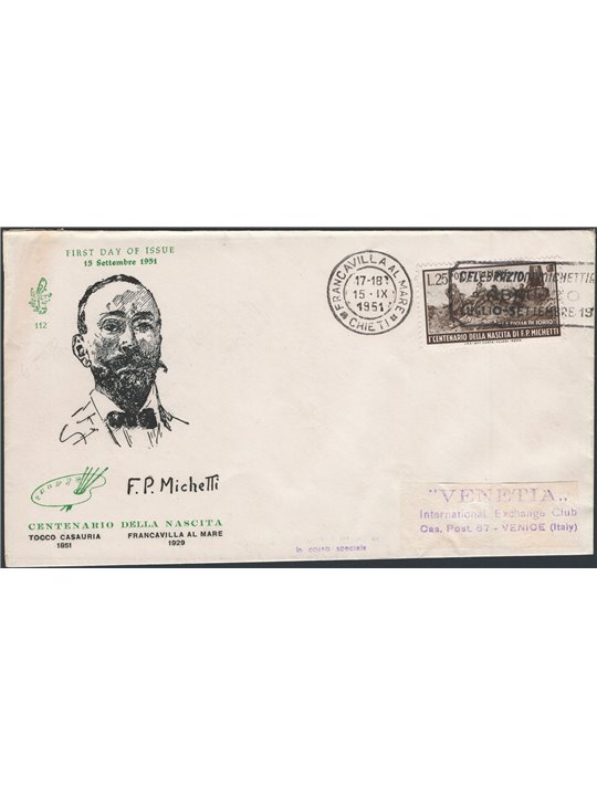 Italian Republic 15/9/1951 Michetti on ‘Venetia’ FDC No. 671