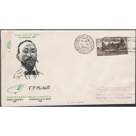 Italian Republic 15/9/1951 Michetti on ‘Venetia’ FDC No. 671