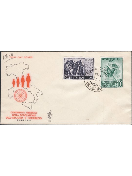 Italian Republic 31/10/1951 Census series on ‘Venetia’ FDC No. 675/76
