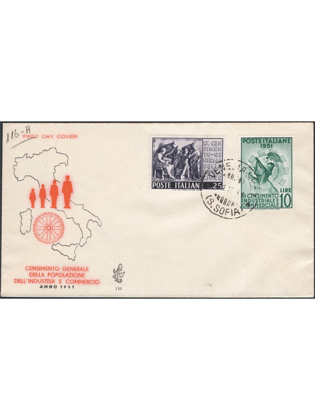 Italian Republic 31/10/1951 Census series on ‘Venetia’ FDC No. 675/76