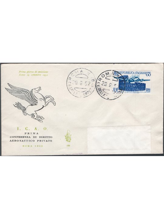 Italia Repubblica 29/9/1952 I.C.A.O. su FDC Venetia n° 697