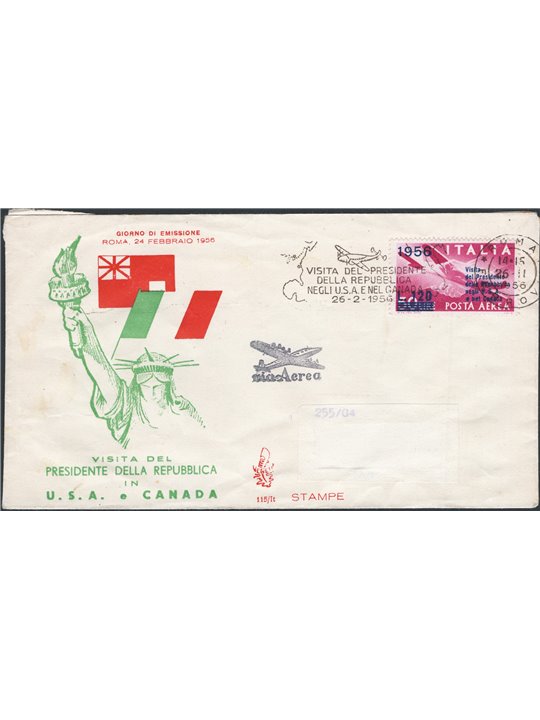 Italia Repubblica 24/2/1956 Gronchino su FDC Venetia P.A. n° 153