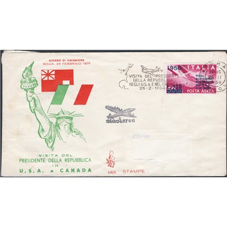 Italia Repubblica 24/2/1956 Gronchino su FDC Venetia P.A. n° 153