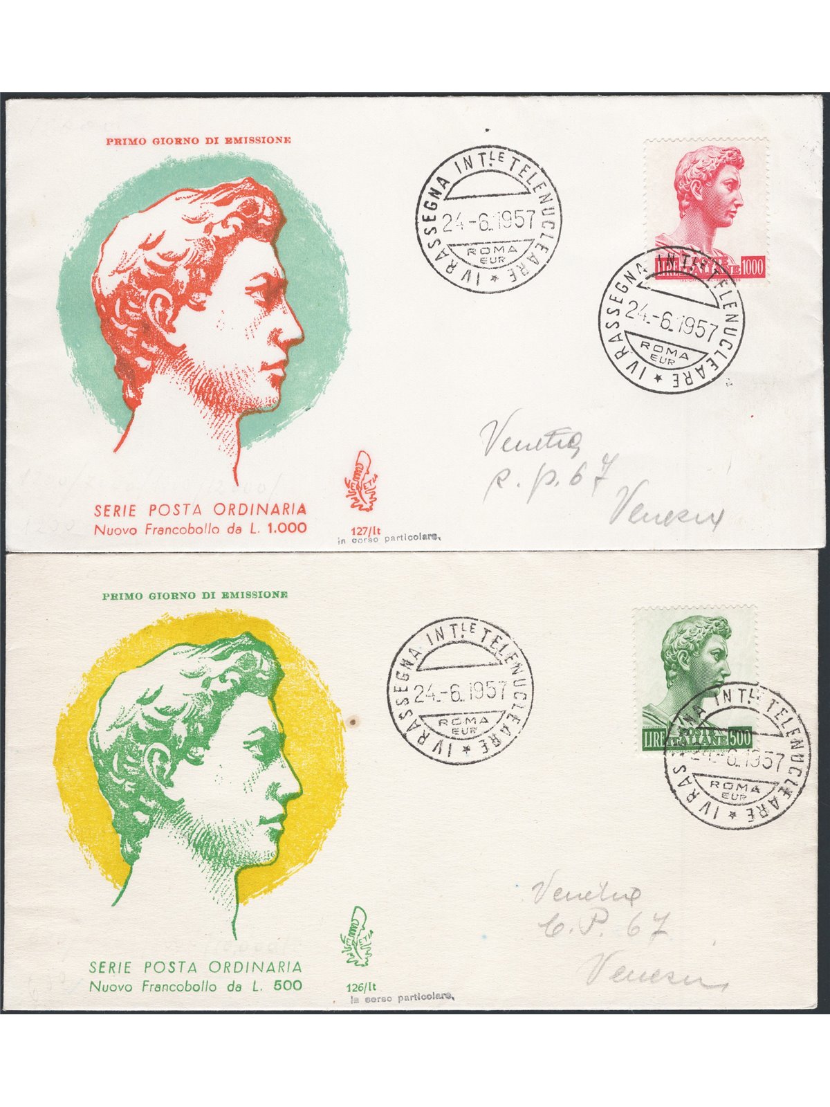 Italia Repubblica 24/6/1957 S. Giorgio la serie su due FDC Venetia n° 810/11