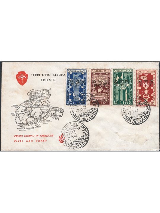 Trieste A 2/5/1949 Venice Biennale: the series on a Venetia first-day cover no. 35/ 38