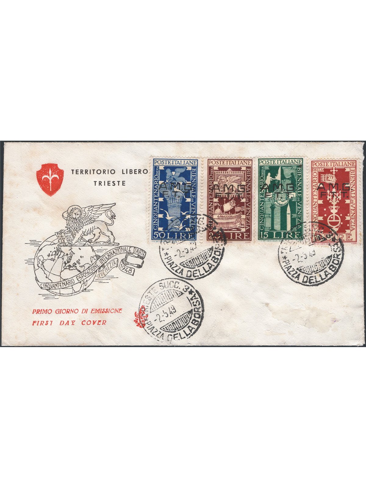 Trieste A 2/5/1949 Biennale di Venezia la serie su FDC Venetia n° 35/38