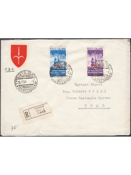 Trieste A 15/7/1950 Radio Broadcasting the series on FDC no. 76/77