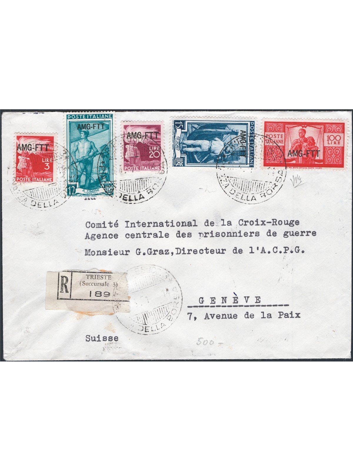 Trieste A 13/3/1951 Raccomandata da Trieste per Ginevra bella affrancatura