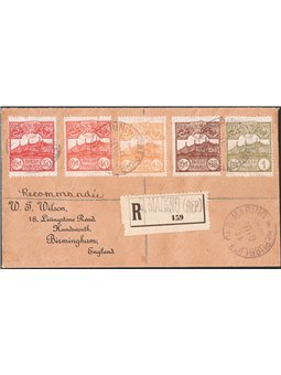 San Marino 11 June 1910 Registered letter from San Marino to Birmingham (England) franked with ‘Vedute del 190’ 3 30 c. + 40 + 4