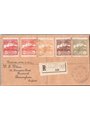 San Marino 11/6/1910 Raccomandata da S. Marino per Birmingham (Inghilterra) affrancato con Vedute del 1903 30 c. + 40 + 45 + 65 