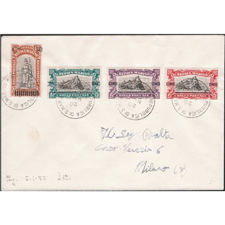 San Marino 20/9/1924 Letter from San Marino to Milan franked with the ‘Pro Combattenti’ series nos. 103/06 overprinted with a ne
