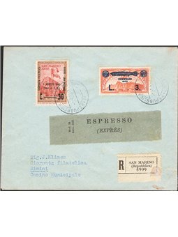 San Marino 1942 Racc Esp per Rimini Uso Anomalo Raro Cat €400+ Zeppelin+Arbe