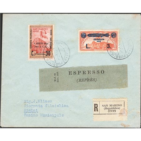 San Marino 1942 Special Collection for Rimini Rare Irregular Use Cat. €400+ Zeppelin+Arbe