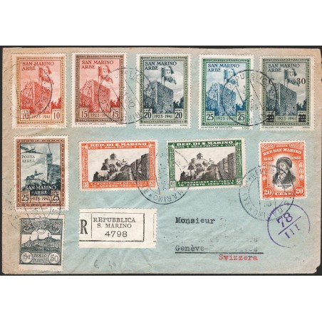 San Marino 1942 Collection for Switzerland with Multiple Postage and Censorship