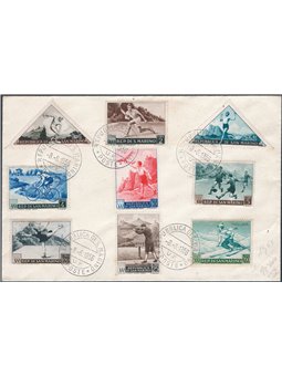 San Marino 1953 Sports Propaganda: the series on an unpostal philatelic envelope no. 391/98 + P.A. 111