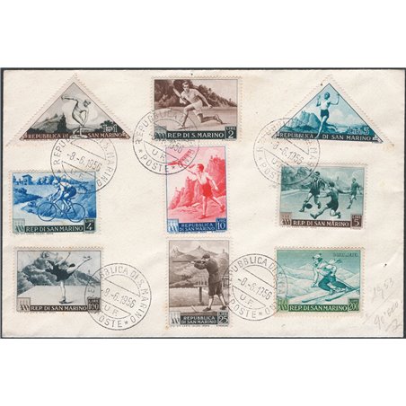 San Marino 1953 Sports Propaganda: the series on an unpostal philatelic envelope no. 391/98 + P.A. 111