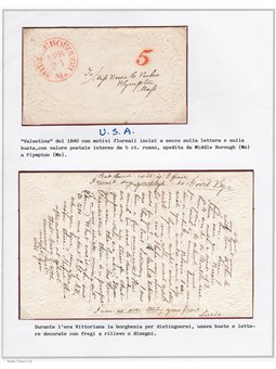 U.S.A. 1840 Valentina con valore postale da 5 ct. rosso spedita da Middle Borough (MS) a Plympton (MS)