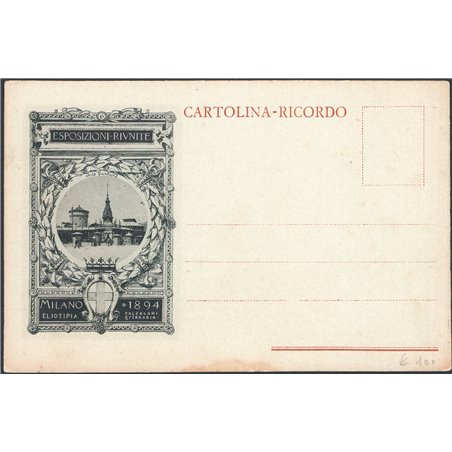 Postal Stationery Kingdom of Italy 1894 Private Commission Proof without the stamp printed for the Milan Exhibition; a rare item