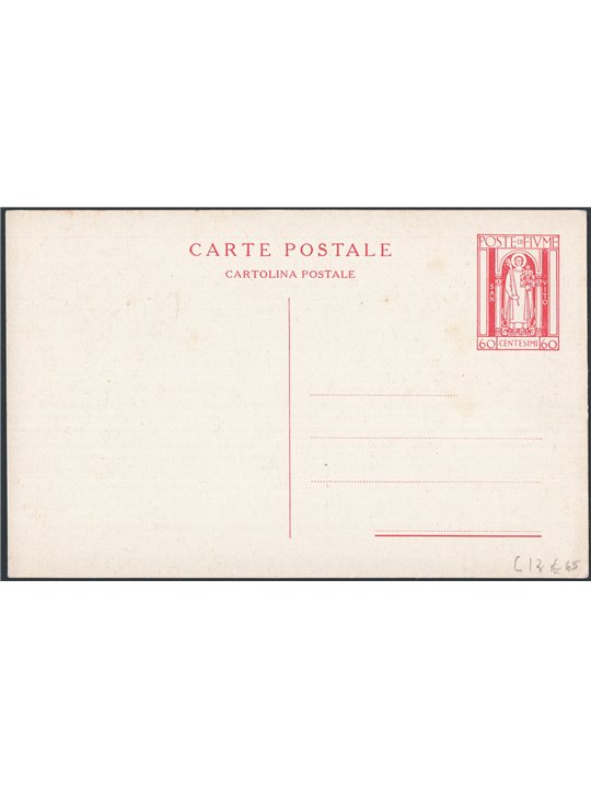 Interi Postali Fiume 1922 S. Vito 60 c. rosso n° C12 nuovo Cat. € 65