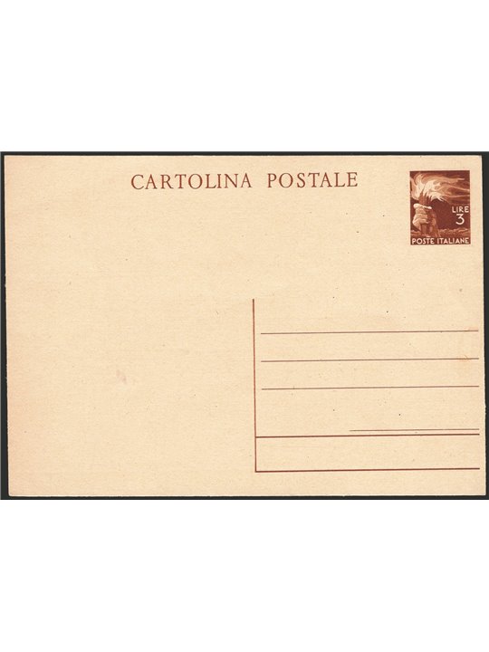 Interi Postali Italia Repubblica 1946 Democratica 3 £ bruno n° C131 nuovo Cat. € 50