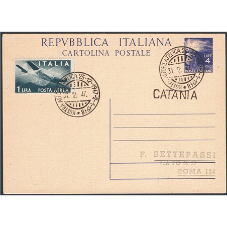 Interi Postali Italia Repubblica 23/8/1947 Democratica 4 £ viola n° C133 usato Cat. € 100