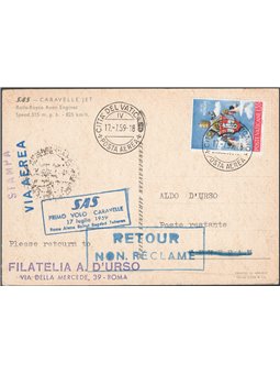 Primi Voli 17/7/1959 1° Volo S.A.S. dal Vaticano per Teheran cat. Pellegrini n° 1008