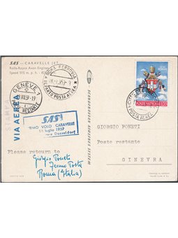 Primi Voli 18/7/1959 1° Volo S.A.S. dal Vaticano per Ginevra cat. Pellegrini n° 1013