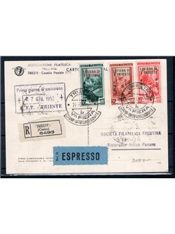 Trieste A 27/6/1953 Cartolina Commemorativa della “Fiera di Trieste” affrancata con omonima serie e viaggiata per raccomandata e