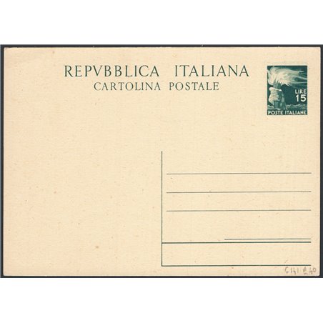 Interi Postali Italia Repubblica 2/7/1949 Democratica 15 £ verde scuro n° C141 nuovo Cat. € 40