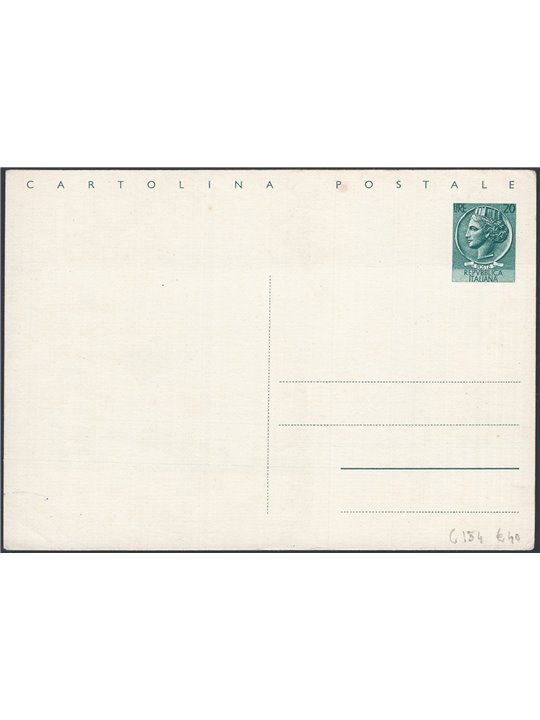 Interi Postali Italia Repubblica 12/3/1954 Siracusana 20 £ verde n° C154 nuovo Cat. € 40