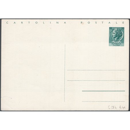 In Postal Stationery Italian Republic 12 March 1954 ‘Siracusana’ 20 £ green no. C154 new Cat. € 40