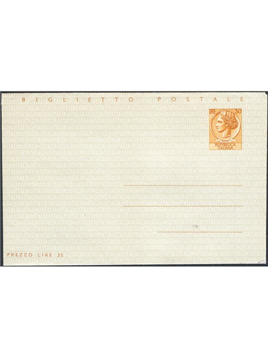 Interi Postali Italia Repubblica 1960 Biglietto postale da 30 £ bruno su arancio n° B46 Cat. € 30 