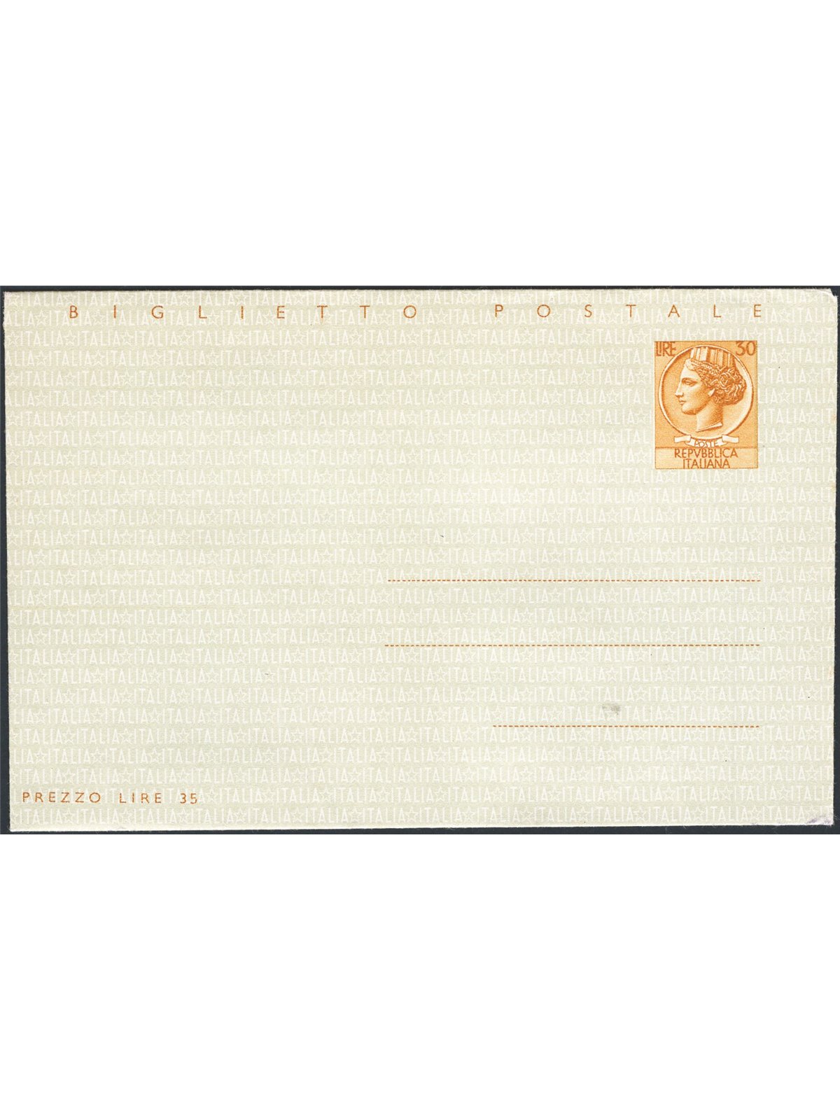 Interi Postali Italia Repubblica 1960 Biglietto postale da 30 £ bruno su arancio n° B46 Cat. € 30 