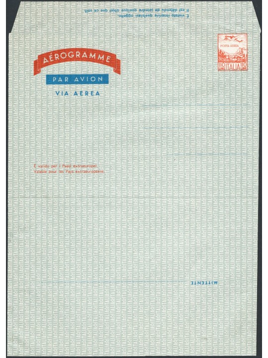 Interi Postali Italia Repubblica 1976 Aerogramma Aereo ed Alpi 110 £ arancio e blu senza perforazione del lembo interno n° A5 Ca